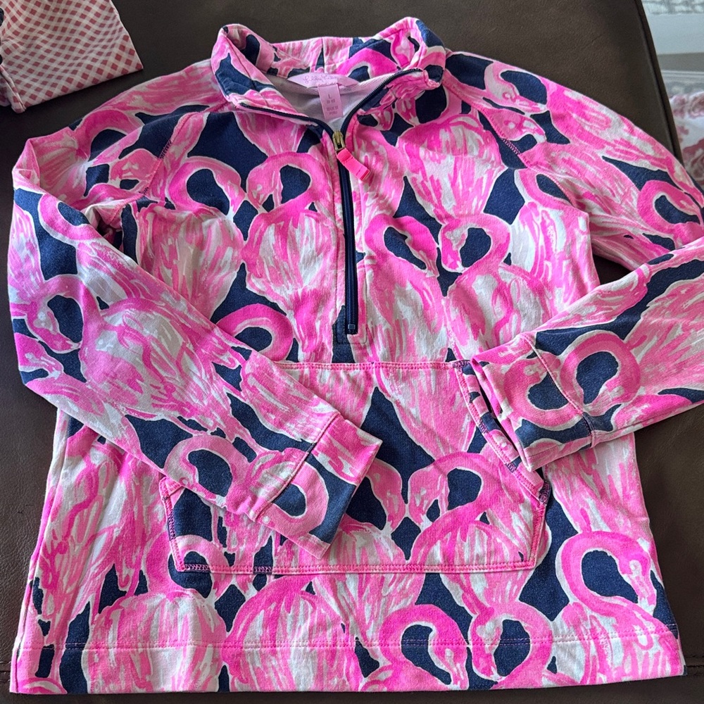 Lilly Pulitzer Pink and Blue Quarter-Zip Pullover